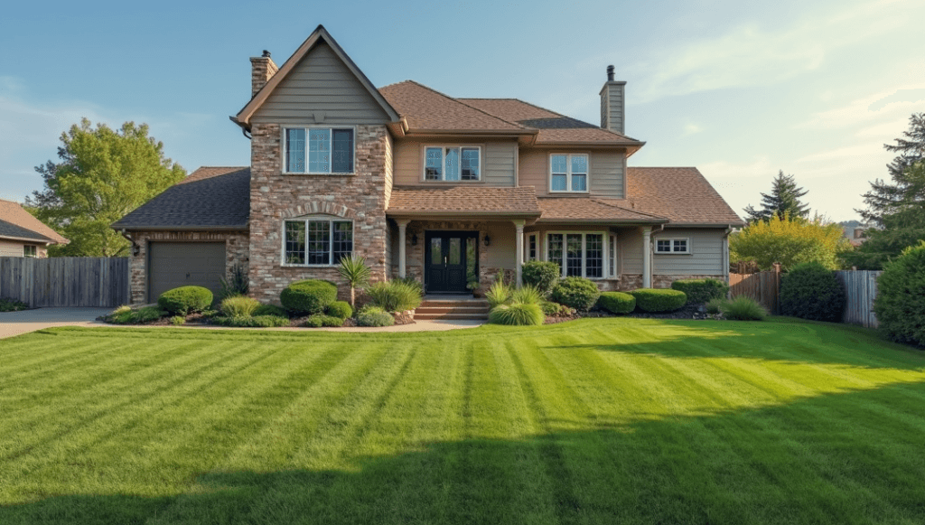 Zdjecie przedstawiające jednolity, mało efektowny trawnik bez wyraźnej struktury i roślinności