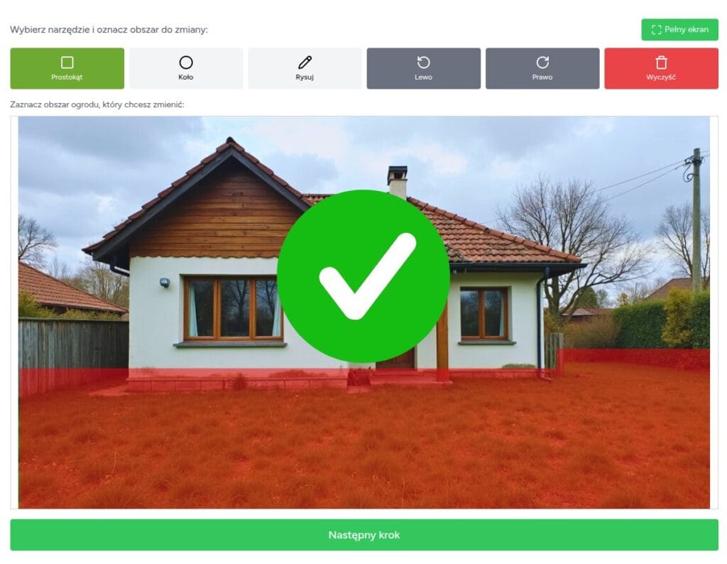 Poprawnie: Obrysowanie miejsca, gdzie mają być wprowadzone zmiany (na poniższym przypadku trawnik)